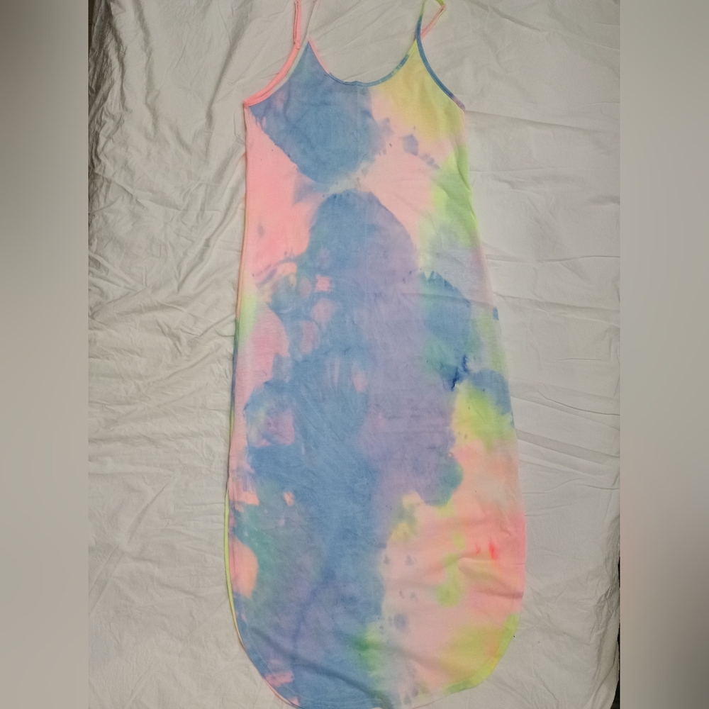 Pastel Tie-Dye Tube Dress - Pink, Blue, Lime